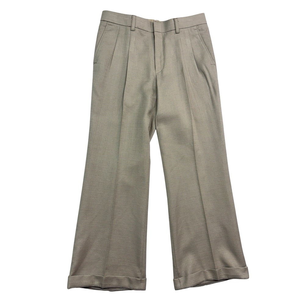 NEW vtg Bespoke Tailored 32x30 Beige Hopsack Pants Trousers Wide Leg Pleated